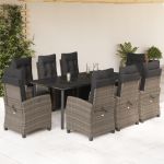 Set mobilier grădină cu perne, 9 piese, gri, poliratan GartenMobel Dekor