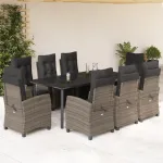 Set mobilier grădină cu perne, 9 piese, gri, poliratan GartenMobel Dekor