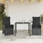 Set mobilier de grădină cu perne, 3 piese, negru, poliratan GartenMobel Dekor