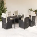 Set mobilier de grădină cu perne, 7 piese, negru, poliratan GartenMobel Dekor