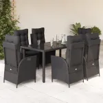 Set mobilier de grădină cu perne, 7 piese, negru, poliratan GartenMobel Dekor