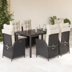 Set mobilier de grădină cu perne, 7 piese, negru, poliratan GartenMobel Dekor