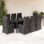 Set mobilier de grădină cu perne, 9 piese, negru, poliratan GartenMobel Dekor