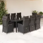 Set mobilier de grădină cu perne, 9 piese, negru, poliratan GartenMobel Dekor
