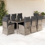 Set mobilier grădină cu perne, 9 piese, gri, poliratan GartenMobel Dekor