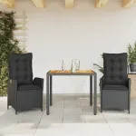 Set mobilier de grădină cu perne, 3 piese, negru, poliratan GartenMobel Dekor