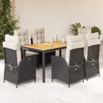 Set mobilier de grădină cu perne, 7 piese, negru, poliratan GartenMobel Dekor