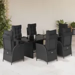 Set mobilier de grădină cu perne, 7 piese, negru, poliratan GartenMobel Dekor