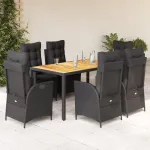 Set mobilier de grădină cu perne, 7 piese, negru, poliratan GartenMobel Dekor