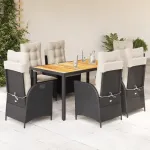 Set mobilier de grădină cu perne, 7 piese, negru, poliratan GartenMobel Dekor