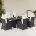 Set mobilier de grădină cu perne, 7 piese, negru, poliratan GartenMobel Dekor