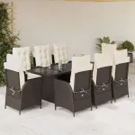 Set mobilier de grădină cu perne, 9 piese, maro, poliratan GartenMobel Dekor