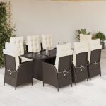 Set mobilier de grădină cu perne, 9 piese, maro, poliratan GartenMobel Dekor