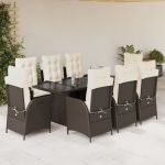 Set mobilier de grădină cu perne, 9 piese, maro, poliratan GartenMobel Dekor