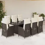 Set mobilier de grădină cu perne, 9 piese, maro, poliratan GartenMobel Dekor