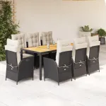 Set mobilier de grădină cu perne, 9 piese, negru, poliratan GartenMobel Dekor