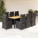 Set mobilier de grădină cu perne, 9 piese, negru, poliratan GartenMobel Dekor