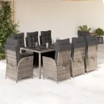 Set mobilier grădină cu perne, 9 piese, gri, poliratan GartenMobel Dekor