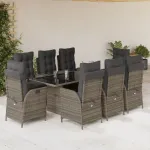 Set mobilier grădină cu perne, 9 piese, gri, poliratan GartenMobel Dekor