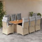 Set de masă pentru grădină, 9 piese, cu perne, bej, poliratan GartenMobel Dekor