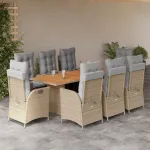 Set de masă pentru grădină, 9 piese, cu perne, bej, poliratan GartenMobel Dekor