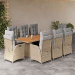 Set de masă pentru grădină, 9 piese, cu perne, bej, poliratan GartenMobel Dekor