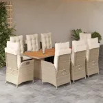 Set de masă pentru grădină, 9 piese, cu perne, bej, poliratan GartenMobel Dekor