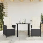 Set mobilier de grădină cu perne, 3 piese, negru, poliratan GartenMobel Dekor