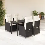 Set mobilier de grădină cu perne, 5 piese, negru, poliratan GartenMobel Dekor