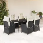 Set mobilier de grădină cu perne, 7 piese, negru, poliratan GartenMobel Dekor