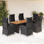 Set mobilier de grădină cu perne, 7 piese, negru, poliratan GartenMobel Dekor
