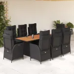 Set mobilier de grădină cu perne, 9 piese, negru, poliratan GartenMobel Dekor