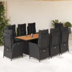 Set mobilier de grădină cu perne, 9 piese, negru, poliratan GartenMobel Dekor