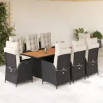 Set mobilier de grădină cu perne, 9 piese, negru, poliratan GartenMobel Dekor