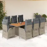 Set mobilier grădină cu perne, 9 piese, gri, poliratan GartenMobel Dekor