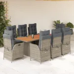 Set mobilier grădină cu perne, 9 piese, gri, poliratan GartenMobel Dekor