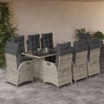 Set mobilier grădină cu perne, 9 piese, gri deschis, poliratan GartenMobel Dekor