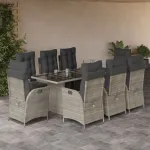 Set mobilier grădină cu perne, 9 piese, gri deschis, poliratan GartenMobel Dekor