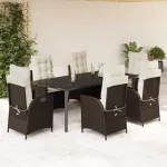 Set mobilier de grădină cu perne, 7 piese, maro, poliratan GartenMobel Dekor
