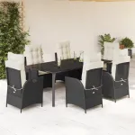 Set mobilier de grădină cu perne, 7 piese, negru, poliratan GartenMobel Dekor