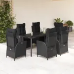 Set mobilier de grădină cu perne, 7 piese, negru, poliratan GartenMobel Dekor