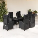 Set mobilier de grădină cu perne, 7 piese, negru, poliratan GartenMobel Dekor