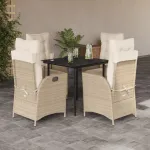 Set mobilier de grădină cu perne, 5 piese, bej, poliratan GartenMobel Dekor