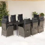 Set mobilier grădină cu perne, 9 piese, gri, poliratan GartenMobel Dekor