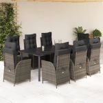 Set mobilier grădină cu perne, 9 piese, gri, poliratan GartenMobel Dekor