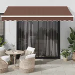 Copertină retractabilă manual cu LED, maro, 350x250 cm GartenMobel Dekor