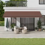 Copertina retractabilă manual cu LED-uri, maro, 600x350 cm GartenMobel Dekor