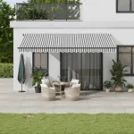 Copertină retractabilă manual cu LED-uri antracit/alb 500x350cm GartenMobel Dekor