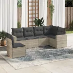 Set canapele de grădină cu perne, 6 piese gri deschis poliratan GartenMobel Dekor