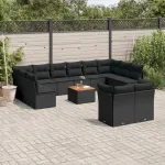 Set mobilier de grădină cu perne, 13 piese, negru, poliratan GartenMobel Dekor